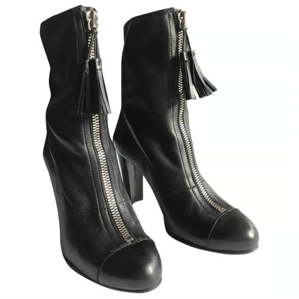Stuart Weitzman | Black Lux Soft Leather Zipper Booties 8